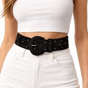 Ann Klein Calderon Wide Black Suede Gold Studs Statement Belt Womens Size Small